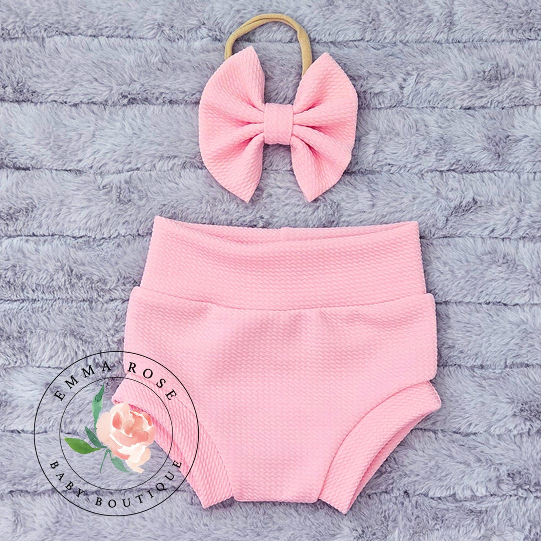 Baby Girl Blush Pink Bummies and Hair Bow, Pink Shorts, Light Pink ...