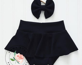 Baby girl black skirt with shorts, black skirted bummies, Halloween skirt, black skirt with bloomers, baby black skort, newborn infant girl