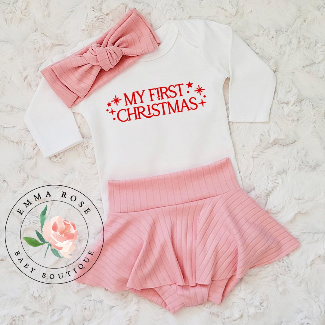 Baby Girl First Christmas Outfit Pink Christmas Dress Etsy