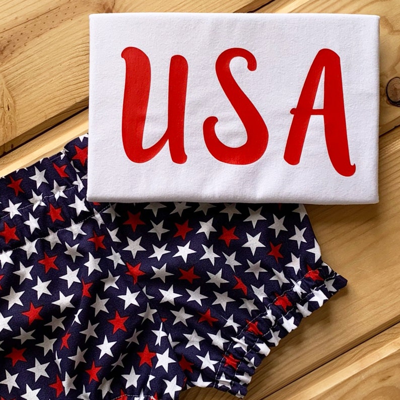 bummies red white and blue stars bloomer shorts toddler girl clothes bubble shorts USA shirt 4th of July outfit patriotic baby clothing