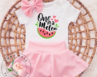 One in a melon first birthday outfit girl, sweet one watermelon outfit, tutti frutti 1st birthday outfit, pink and green watermelon outfit