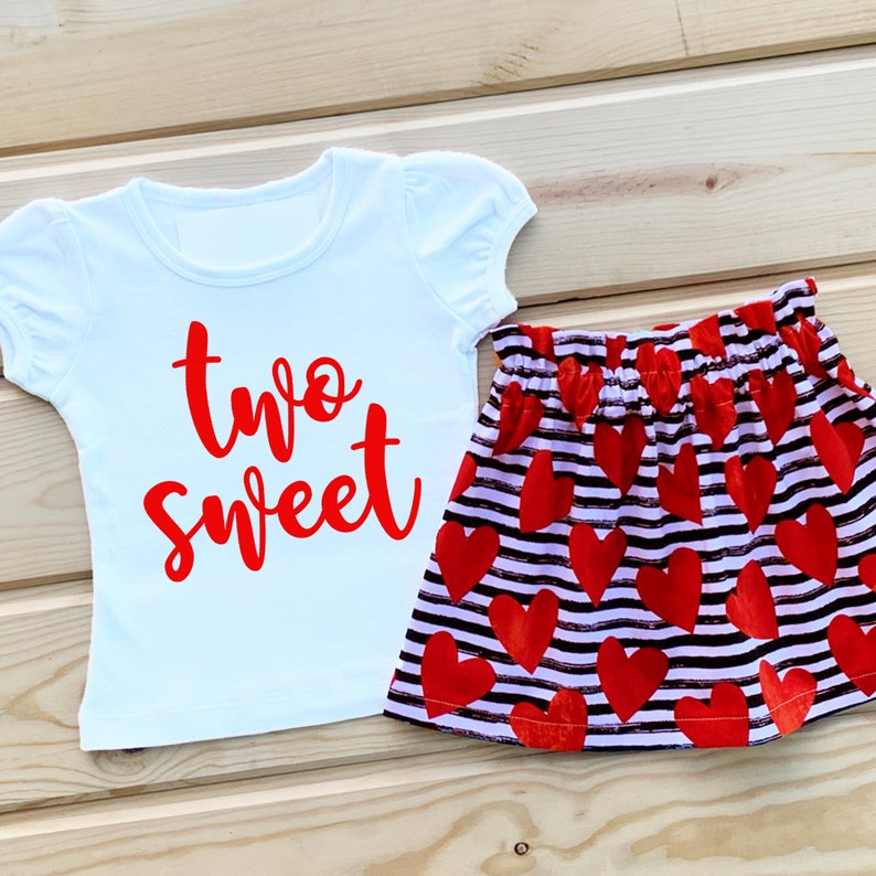 Two Year old Girl Gift Toddler Girl February Valentine 2nd Birthday Girl Red Heart Skirt Two Sweet Shirt Two Sweet Birthday Outfit Girl