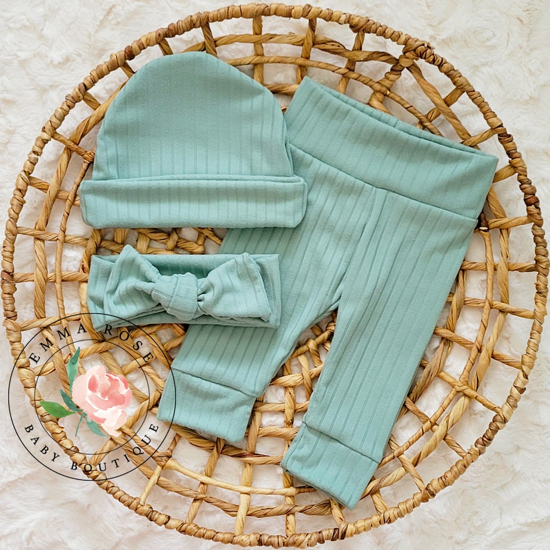 Baby Sage Green Leggings, Sage Green Newborn Outfit, Gender Neutral