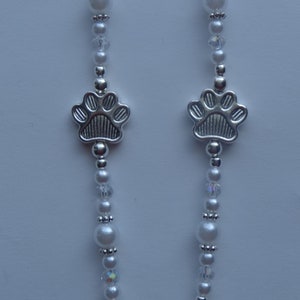 White Pearl  Beads, Paw Print Beads, Dog, Cat Paw Prints, Eyeglass Holder, Eyewear, Eyeglass Chain with Lobster Clasps for Rubber Ends.