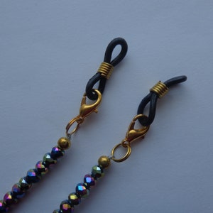 Iridescent Purple Crystal Beads, Randell Crystals, Eyeglass Holder, Eye wear, Eyeglass Chain with Lobster Clasps for Rubber Ends, Gift.