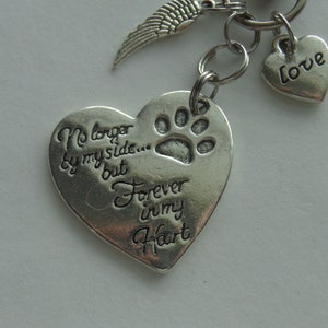 Pet Loss, Dog, Cat, Paw Print, No Longer in My Side, Forever in my Heart Key Chain, Bag Charm, Purse Clip, Car Charm, Page Charm, Clip On.