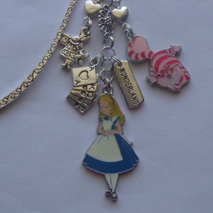 Alice in Wonderland, Cheshire Cat, Rabbit, Playing Cards, Wonderland Charm,  Bookmark, Booklover, Love to Read, Dangle Charms, Gift Giving.