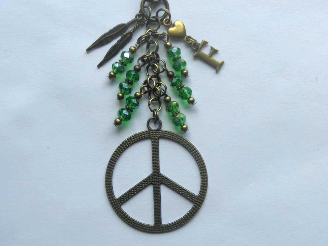 Personalized Peace Sign Key Chain, Bag Charm. - Etsy