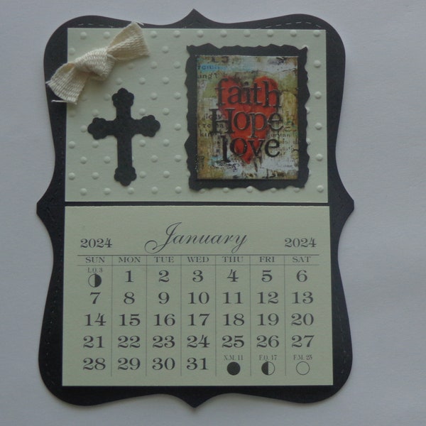 Faith Hope Love, Cross, Religious, 2024 Magnetic Mini Monthly Tear Off Pages Calendar, Fridge, Locker, Cabinet Magnet, Gift, Free Ship