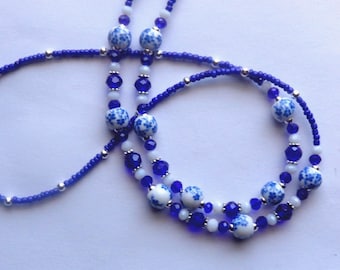 Blue Flowers, Eyeglasses Holder, Eyewear, Lobster Clasps.