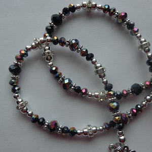Iridescent Black Crystals, Tibet Antique Silver Beads, Eyeglass Holder, Eyewear, Eyeglass Chain with Lobster Clasps for Rubber Ends, Gift.
