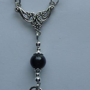 Black Crystals Beads, Tibet Antique Silver Ornate Pendant, Beaded Lanyard, ID Badge Holder, Necklace, Chain, Gift Giving, Gift Giving.