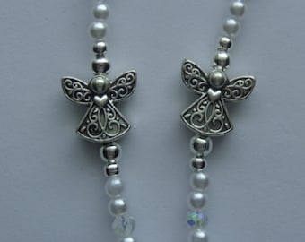 Angels Eyeglasses Holder, Pearls & Crystal Beads, Eyewear, Lobster Clasps.