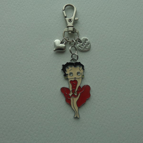Betty Boop, Cartoon Character, Love You, Heart, Key chain, Purse Charm, Planner Charm, Junk Journal Charm, Bag Charm, Hanging Charm.