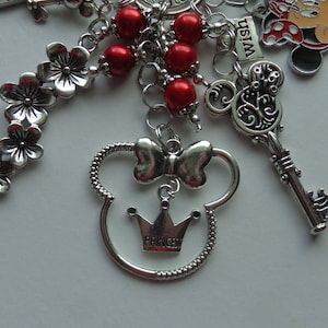 Minnie Mouse, Key, Castle, Princess, Tierra, Beaded Purse Charm, Planner Charm, Junk Journal Charm, Bag Charm, Hanging Charm.