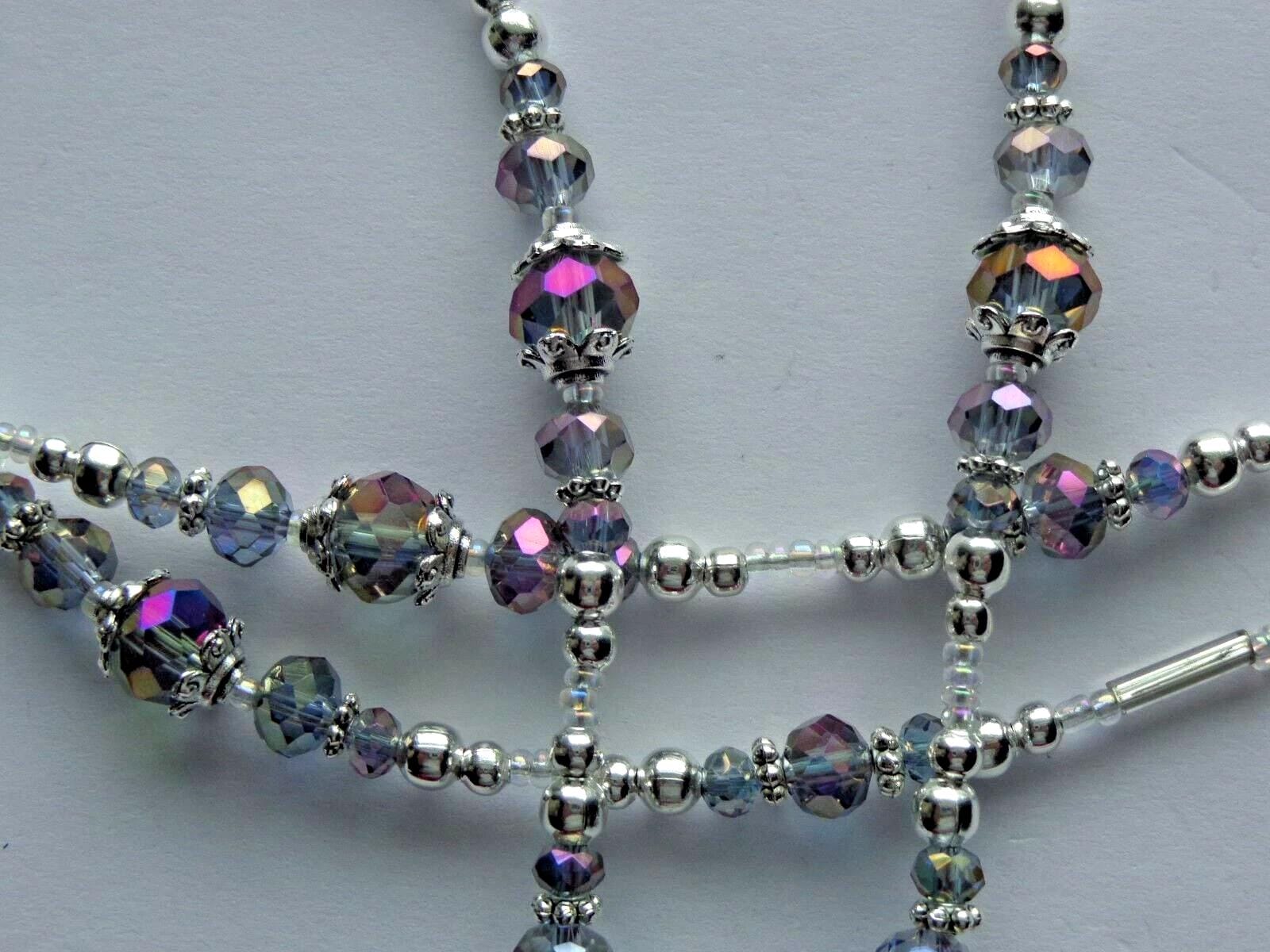Purple AB Crystal Beads Lanyard, ID Badge Holder.