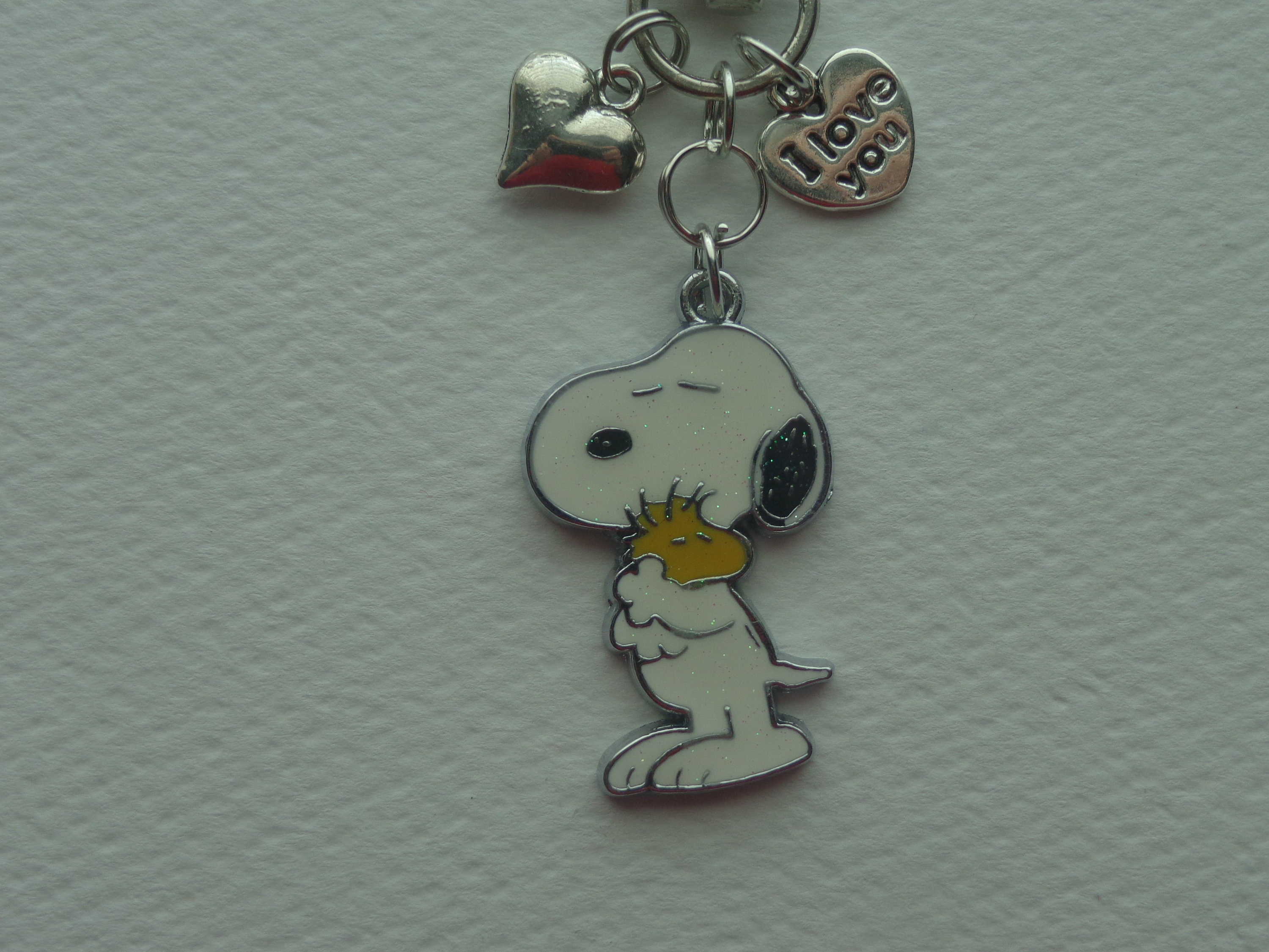 SNOOPY Keyring Keychain Key Ring Chain Silver Pendant Peanuts Woodstock Dog 