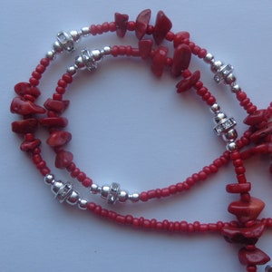 Red Coral Chip Gemstone Beads, Tibet Antique Flower connectors,  Eyeglass Holder, Eye wear, Eyeglass Chain, Lobster Clasps, Gift Giving.