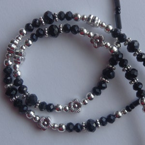 Tree of Life, Black Crystal Beads, Tibet Antique Silver Beads, Eyeglass Holder, Eyewear, Eyeglass Chain with Lobster Clasps for Rubber Ends.