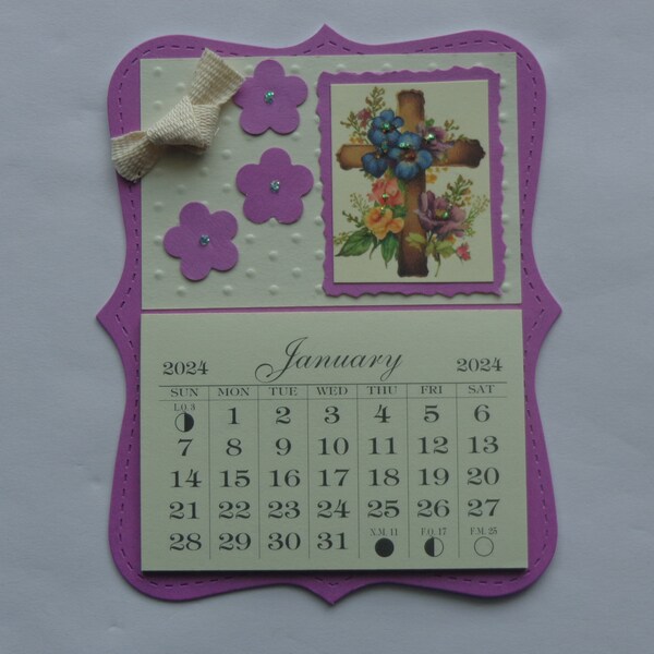 Flower Cross, Religious, Flowers, 2024 Magnetic Mini Monthly Tear off Pages Calendar, Fridge, Locker, Cabinet Magnet, Gift Giving, Free Ship