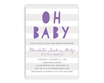 Baby Shower Invitation - Stripes, Oh Baby! Girl