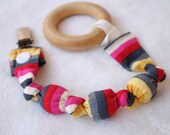 Pacifier clip, Pacifier sling, Binkie, with Wood Teething Ring -ORGANIC Candy Stripes