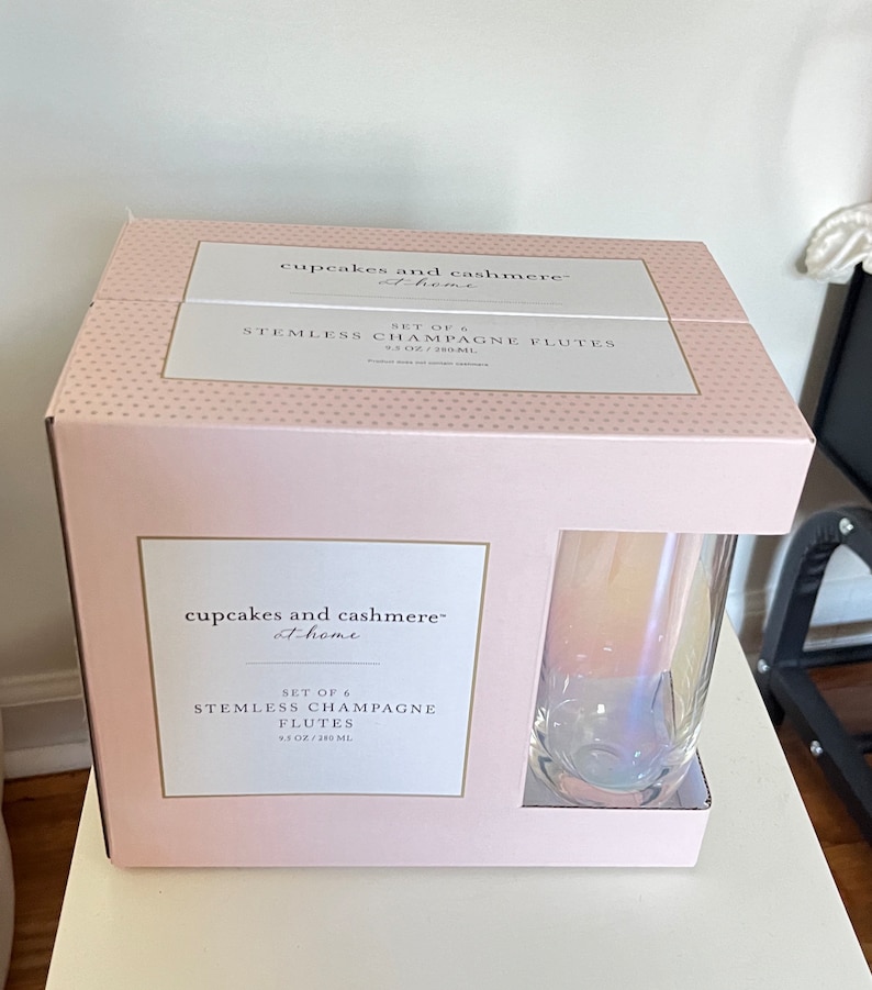 Cupcakes and Cashmere Set of 6 Stemless Champagne Flutes Iridescent