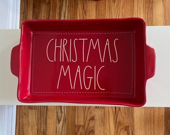 Authentic Rae Dunn 2022 Red White Christmas Magic Baking Casserole Dish Pan