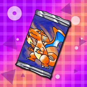 May include: A blue and orange Pokemon trading card featuring a cartoon image of Charizard, a fire-type Pokemon.