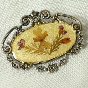 Hand Enameled Pressed Flower Pierre Bex Brooch from Paris