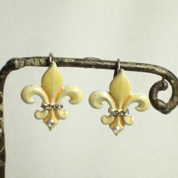 Fleur De Lys Art Deco Earrings with Swarovski rhi… - image 1