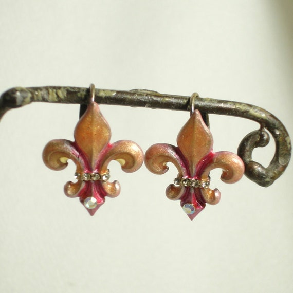 Fleur De Lys Art Deco Earrings with Swarovski rhi… - image 2