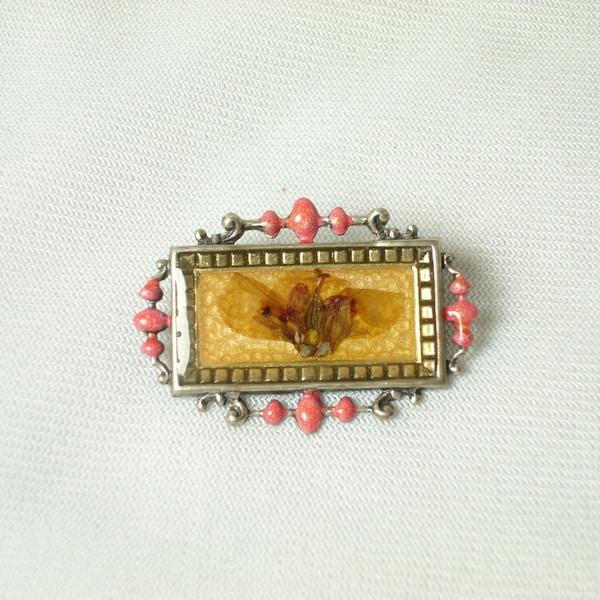 Pressed Flower Brooch from Paris Hand Enameled Pierre Bex