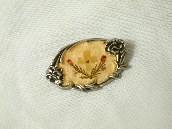 Hand Enameled Pressed Flower Pierre Bex Brooch fr… - image 1