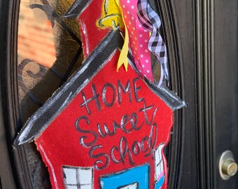 School house burlap door hanger