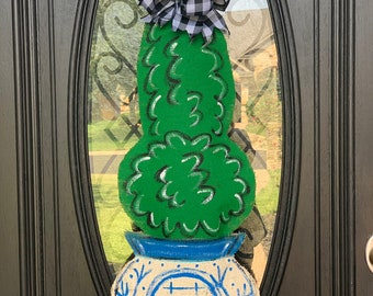 Topiary burlap door hanger