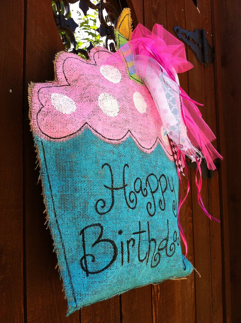 Cupcake burlap door hanger Etsy