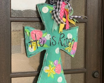 Cross burlap door hanger