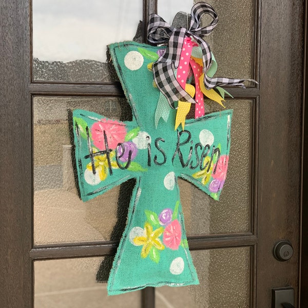 Cross burlap door hanger
