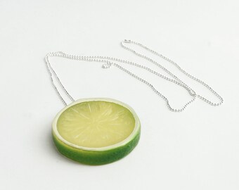 Lime Slice Necklace, Realistic Lime Necklace, Fruit Jewelry, Faux Fruit, Citrus Festival, Lime-aid Necklace, Lemonade, Kawaii Cute, Summer