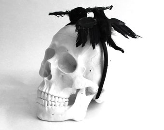 Two Crows, Black Crow Headband, Gothic Headpiece, Raven Fascinator, Gothic, Raven, Gloomy, Feather Headband, Feather Headpiece