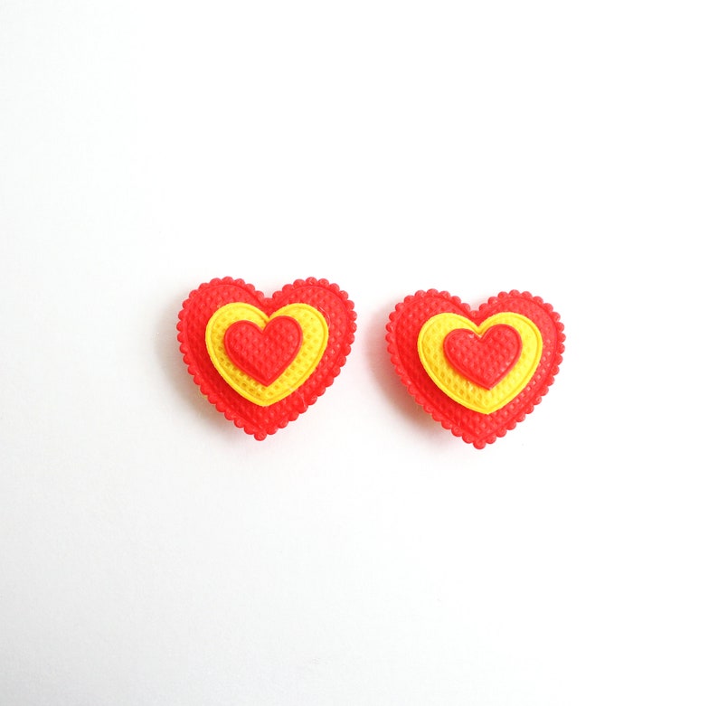 Hearts Outfit Plush Hearts Yellow and Red Red Heart Shoe Clips Valentines Fashion Heart Shoe Clips Shoe Accessories Red Shoe Clips