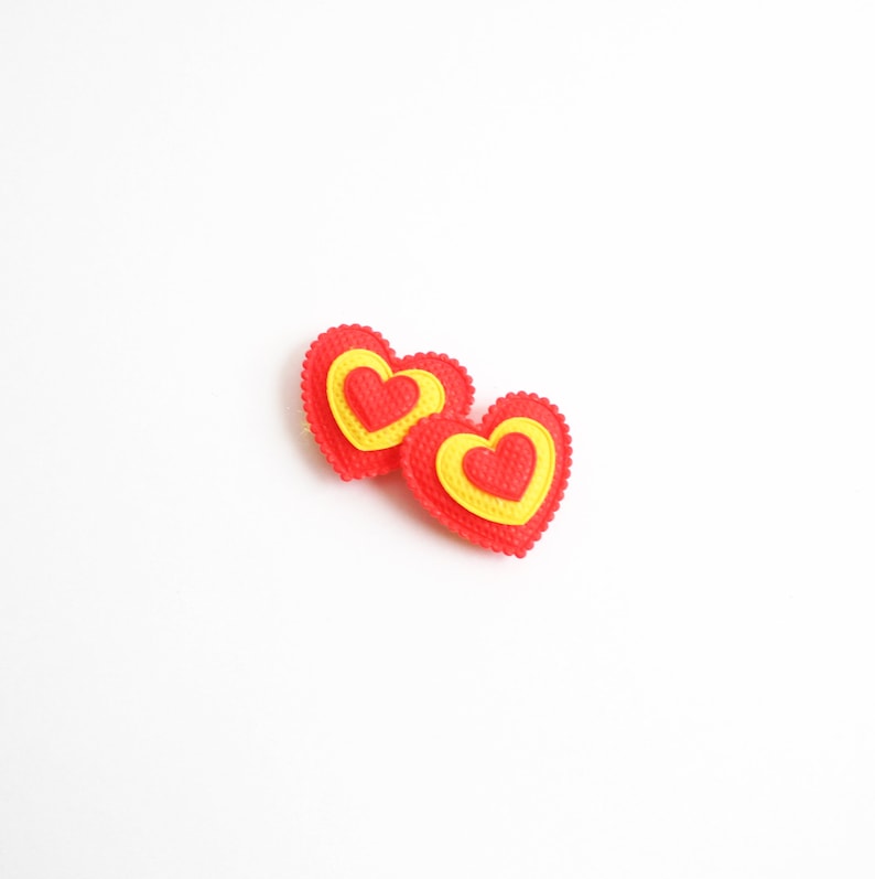 Hearts Outfit Plush Hearts Yellow and Red Red Heart Shoe Clips Valentines Fashion Heart Shoe Clips Shoe Accessories Red Shoe Clips