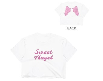 Sweet Angel Shirt, Pink Crop Top, Angel Wing Graphics, DDLG, Baby Girl Shirt, Pink and White, Pastel Goth Shirt, Angel Wings Shirt, Sweet