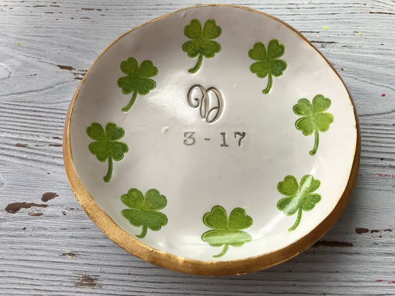 personalized shamrock ring dish, personalized bridal gift, personalized gift for bridesmaids, gifts for March birthdays, shamrock decor image 5