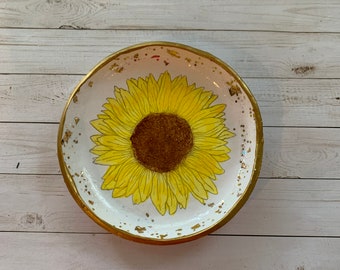 Plato de anillo de girasol, Plato de girasol, Plato de anillo floral, Regalos de girasol, Decoración de girasol, Girasol, Girasol, Plato de anillo de flores, Floral