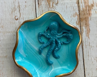 Handmade Polymer Clay Octopus Ring Dish: Beach Home Decor