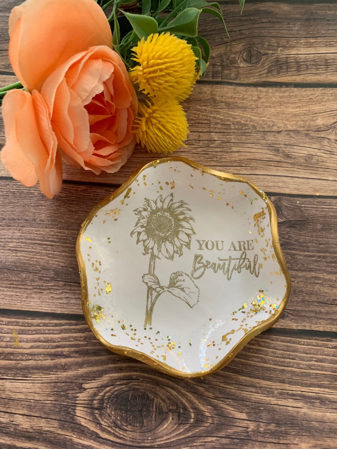 Sunflower Ring Dish, Sunflower Dish, Floral Ring Dish, Sunflower Gifts, Sunflower Decor