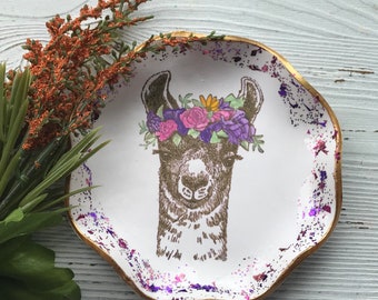 Plato de anillo de llama, Regalos de boda de llama, Regalo de Día de San Valentín de Llama, Regalos de llama, Plato de joyería de llama, Regalo de llama para ella, Decoración de llama, Llama