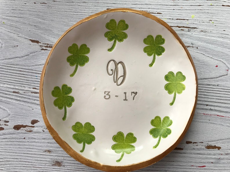 personalized shamrock ring dish, personalized bridal gift, personalized gift for bridesmaids, gifts for March birthdays, shamrock decor image 1